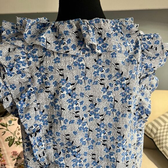 LOFT - BLUE FLORAL RUFFLE TANK - SIZE L - Picture 6 of 8